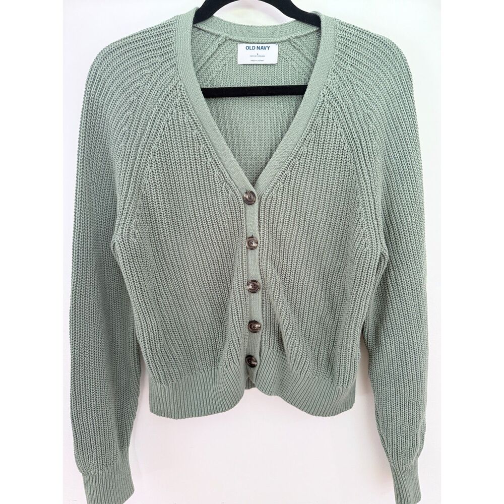 100% Cotton Old Navy Sage Green Chunky Knit Button Cardigan Size Small